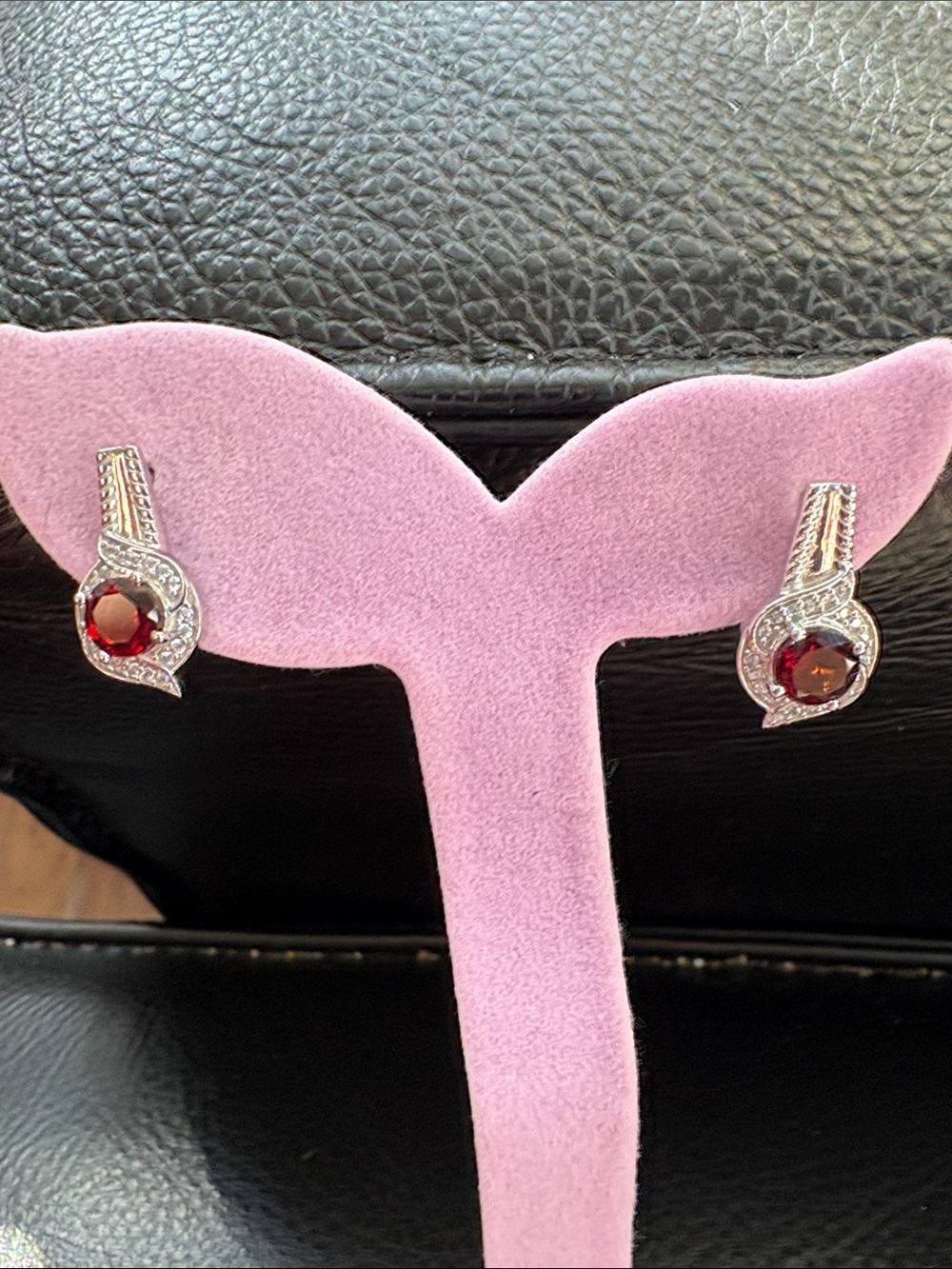 Sterling Silver Garnet Drop Earrings - Deep Red Gemstone Brand New